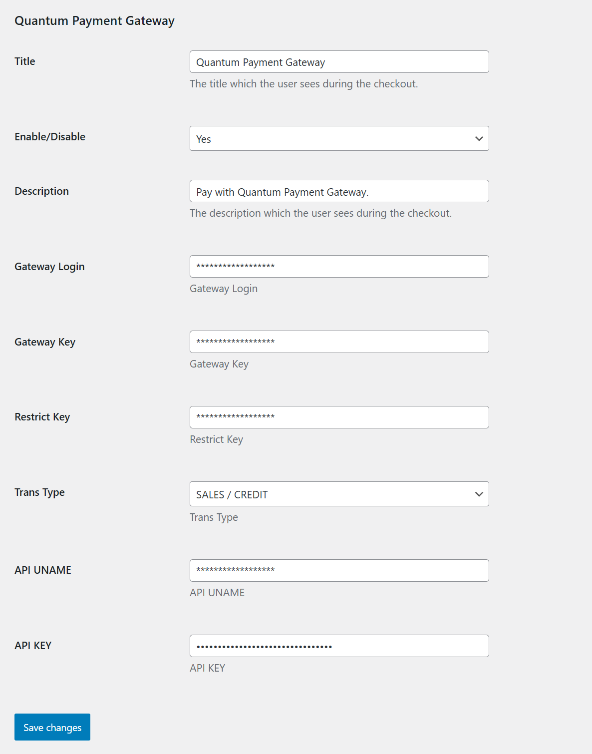 Gateway Configuration Settings
